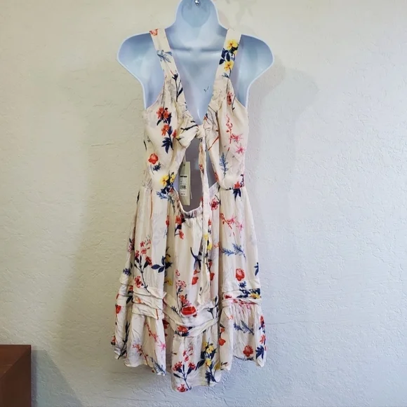 Miss Me Size L - Women's Ivory Floral Cutout Halter Dress - Picture 4 of 8